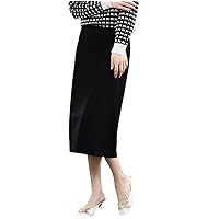 100% Wool Skirt Women Autumn Winter Mid-Length Elastic High Waist Cashmere Skirt Knit Wild Bag Hip Skirt
