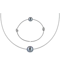 LES POULETTES BIJOUX - Necklace and Bracelet Set Dyed Black Cultured Freshwater Pearl 8-9 mm - Classics