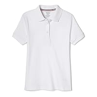 French Toast Big Girls' Plus S/S Fitted Knit Polo with Picot Collar - White,