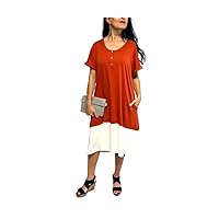 Humble Hilo Casual Womens Dress Flowy Midi Dress Tunic Style Scoop Neck, Loose Summer Spring Solids Patterns Geometric