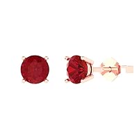 1.50 ct Round Cut Solitaire Genuine Simulated Red Ruby Pair of Designer Stud Earrings Solid 14k Pink Rose Gold Push Back