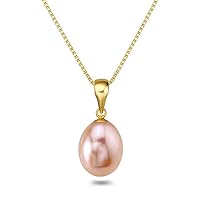 Drop-shape Pink Freshwater Cultured Pearl Pendant Necklaces for Women 16-18 Inch AAA Silver Necklace Pendants