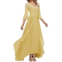 Lace Mother of The Bride Dresses 3/4 Sleeve Chiffon Mother of The Groom Dresses V Neck Mother of The Bride Dress