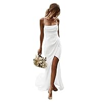 Beach Simple Wedding Gown Satin Spaghetti Straps Bodycon Bridal Dresses Cowl Neck Evening Gown for Bride 2024 C-White