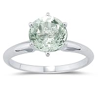 1.70-1.95 Cts 8 mm AAA Round Green Amethyst Solitaire Ring in 14K White Gold