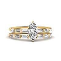 Choose Your Gemstone Baguette Wedding Band Sets Yellow Gold Plated Marquise Shape Wedding Ring Sets Ornaments Surprise for Wife Symbol of Love Clarity Comfortable US Size 4 to 12