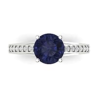 Clara Pucci 2.21ct Round Cut cathedral Solitaire Simulated Blue Sapphire Engagement Promise Anniversary Bridal Ring 18K White Gold