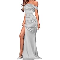 Women High Split Off Shoulder Sexy Formal Party Cocktail Dress Bodycon Mermaid Long Prom Evening Gown Bridesmaid Dress