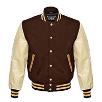 RELDOX Brand Varsity Jacket, Wool Body with Leather Arms Letterman Baseball Unique & Stylish Color Navy Blue-Red , Size XS