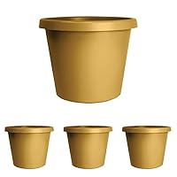 The HC Companies 14 Inch Round Prima Planter - Plastic Plant Pot with Rolled Rim for Indoor Outdoor Plants Flowers Herbs, Honey (Pack of 4)