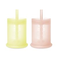 Olababy Silicone Training Cup with Straw Lid Bundle Coral + Lemon