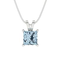 Clara Pucci 3.0 ct Princess Cut Genuine Blue Simulated Diamond Solitaire Pendant Necklace With 18