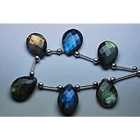 15 Beads, Natural Labradorite Faceted Pear Shape Briolettes, Beads 12X16mm Size,