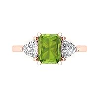 3.0 carat Emerald cut 3 stone Solitaire W/Accent Genuine Natural Peridot Wedding Anniversary Bridal Ring 18K Rose Gold