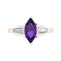 Clara Pucci 1.97ct Marquise Baguette cut 3 stone Solitaire with Accent Natural Amethyst gemstone designer Modern Ring 14k Rose Gold