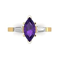 Clara Pucci 1.94ct Marquise Baguette cut 3 stone Solitaire Amethyst Proposal Designer Wedding Anniversary Bridal ring 14k Yellow Gold