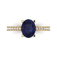 Clara Pucci 2.81 Brilliant Oval Cut Solitaire W/Accent Simulated Blue Sapphire Anniversary Promise Wedding ring Solid 18K Yellow Gold