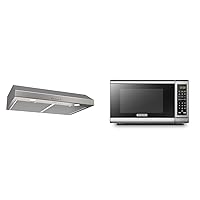 Broan-NuTone BCSQ130SS Three-Speed Glacier Under-Cabinet Range Hood with LED Lights ADA Capable & BLACK+DECKER EM720CB7 Digital Microwave Oven with Turntable Push-Button Door