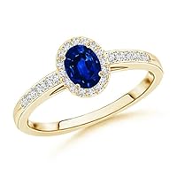 Oval Shape Blue Sapphire CZ Diamond Solitaire with Accents Ring 925 Sterling Silver 18k Yellow Gold September Birthstone Gemstone Jewelry Wedding Engagement Women Birthday Gift