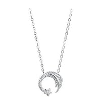 Thegoldencrafter Star & Moon Necklace With 18'' Chain Round Cut Simulated Diamond Pendent 14K White Gold Over 925 Sterling Silver