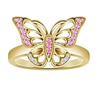 14k Yellow Gold Finish Pink Sapphire and Cubic Zirconia Engagement Wedding Ring for Womens Gift