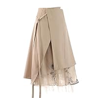 Irregular Skirts for Women High Waist Patchwork Lace Up A Line Asymmetrical Summer Skirt Female Clothing
