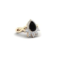 Filigree Vintage Pear Shape Black Diamond Engagement Ring, Victorian Halo 3.00 CT Heart Genuine Black Diamond Ring, Antique Black Onyx Ring, 14K Solid Yellow Gold, Perfect for Gift