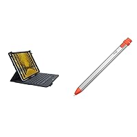 Logitech Universal Folio Tablet Case with Wireless Keyboard, Bluetooth Black & Crayon Digital Drawing Pen for All 2018 Released iPads with Apple Pencil Technology, Silver/Orange