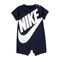 Nike Boys' Futura Large Swoosh Logo Short Sleeve Romper (Navy/White) Coverall, Jumpsuit, Baby Shower Gift, navy white