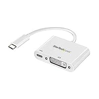 StarTech.com USB C to DVI Adapter with Power Delivery - 1080p USB Type-C to DVI-D Single Link Video Display Converter w/ Charging - 60W PD Pass-Through - Thunderbolt 3 Compatible - White (CDP2DVIUCPW)