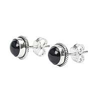 Black Onyx Stone Stud Post Earrings, 925 Sterling Silver Gemstone Earring 6 MM Round Girls Women Gift