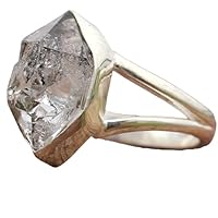 Raw Herkimer Diamond Ring | April Birthstone Handmade Silver Ring | Natural Herkimer Ring | Sterling Solid Silver 925 | Handmade Jewelry