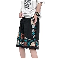 Cotton Embroidery Shorts, Casual Floral Design, Japanese Streetwear, Loose Hip-Hop Straight Style