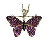 Animas Jewels 1.00 CT Created Multi Gemstone Butterfly Charm Pendant Free Chain 14K Yellow Gold Over 925 Sterling Silver