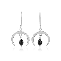 Black Onyx Moon Earrings Sterling Silver Crescent Moon Dangle Earrings, Boho Jewelry Gifts for Women Girls