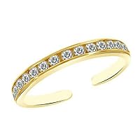 14K Yellow Gold Plated 925 Sterling Silver Adjustable Band Toe Ring Round Cut Channel-Set Simulated Diamond 0.15CT