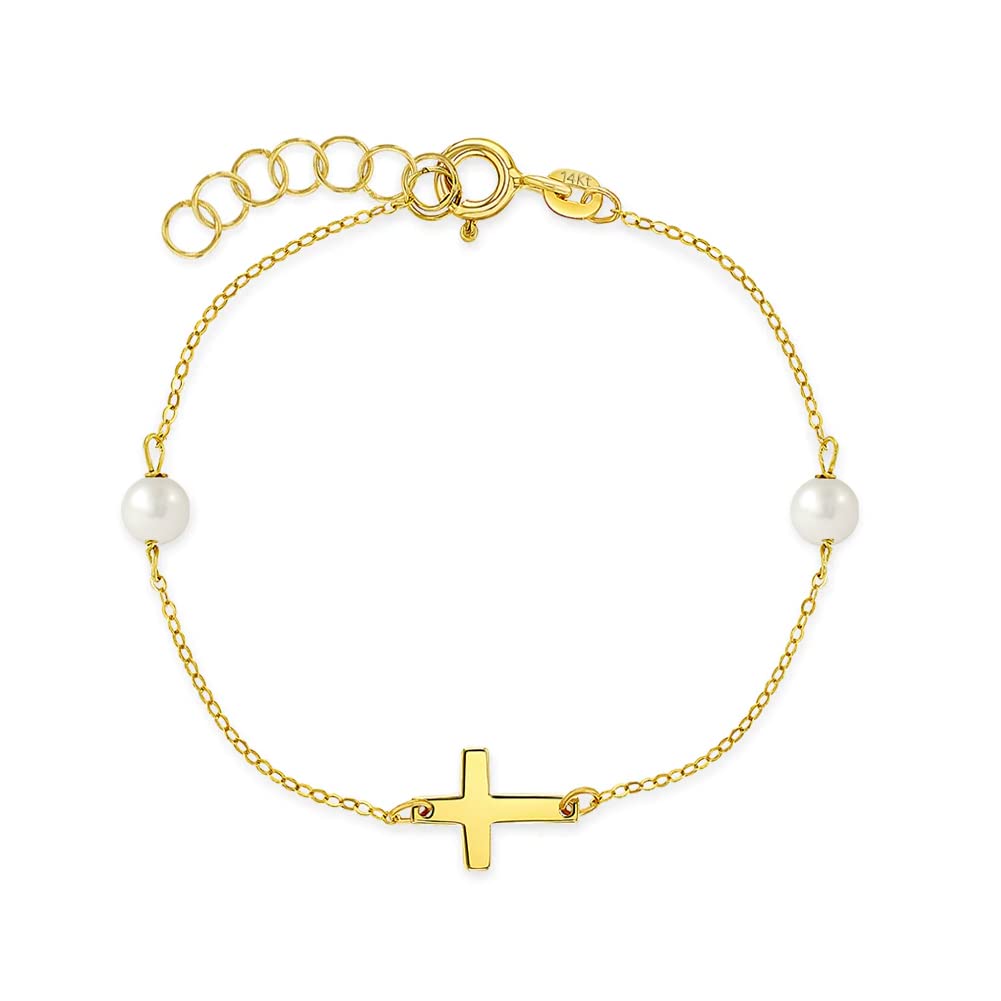14k Yellow Gold Polished Cross Bracelet For Babies and Toddler Girls 5