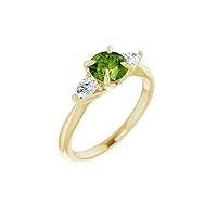 14k Yellow Gold Round 6mm Polished Peridot and 0.25 Carat Diamond Ring Size 7 Jewelry Gifts for Women