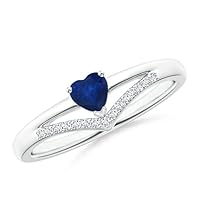 Heart Shape Blue Sapphire CZ Diamond Promise Ring 925 Sterling Silver September Birthstone Gemstone Jewelry Wedding Engagement Women Birthday Gift
