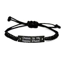 New Chess Black Rope Bracelet, Chess is My Happy Place, for Friends, Present from, Engraved Bracelet for Chess