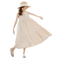 Girls Summer Casual Sleeveless Cotton Swing Maxi Dress Sundress Jumper Dress