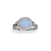 925 Sterling Silver Oxidized Rainbow Celestial Moonstone Wavy Band Ring 9mm X 11mm Radiant at Center is 2.5mm Wide Jewelry for Women - Ring Size Options: 6 7 8 9
