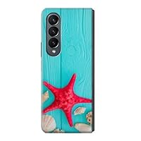 R3428 Aqua Wood Starfish Shell Case Cover for Samsung Galaxy Z Fold 4