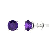 1.4ct Round Cut Solitaire Natural Amethyst Unisex Designer Stud Earrings Solid 14k White Gold Push Back conflict free Jewelry