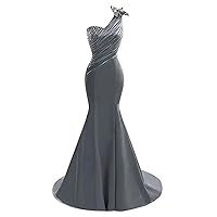 Women's 2021 One Shoulder Satin Mermaid Prom Dress Evening Ball Gown