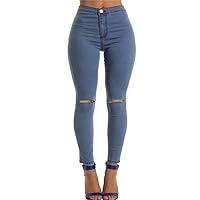 Andongnywell Womens Slit Knee Jeans Knee-Ripped Stretchy Pencil Denim Pants Ripped Skinny Jean Mid Waist Jegging