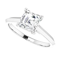 1.00 CT Asscher Colorless Moissanite Engagement Ring, Wedding Bridal Ring Set, Eternity Sterling Silver Solid Diamond Solitaire 4-Prong Anniversary Promise Ring for Her