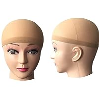 Beige Nylon Hair Stocking Bald Cap for Wigs - 2 Pack Lovely and Professional