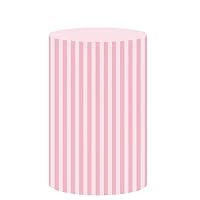 Pink Stripes Round Pedestal Covers Pastel Pink Striped Plinth Cover for Birthday Party Decor Princess Girls Baby Shower Cylinder Cover Props za151 Dia36 H75