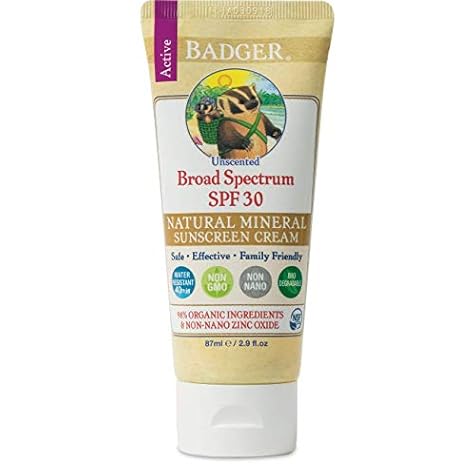 Badger - SPF 30 Zinc Oxide Sunscreen Cream - Unscented - Broad Spectrum Water Resistant Reef Safe Sunscreen, Natural Mineral Sunscreen with Organic Ingredients 2.9 fl oz